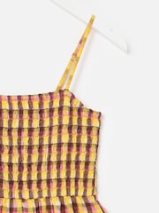 Oliver Bonas Brown Yellow & Brown Checked Strappy Cropped Jumpsuit - Image 4 of 6