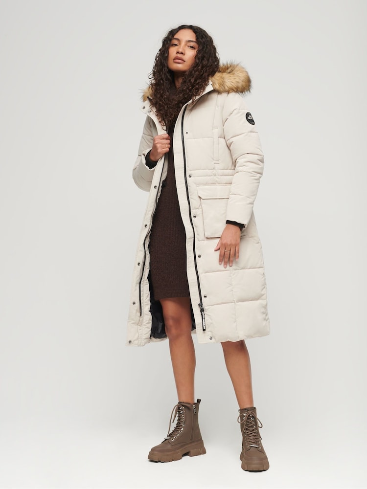 Superdry Grey Everest Longline Puffer Coat - Image 1 of 6