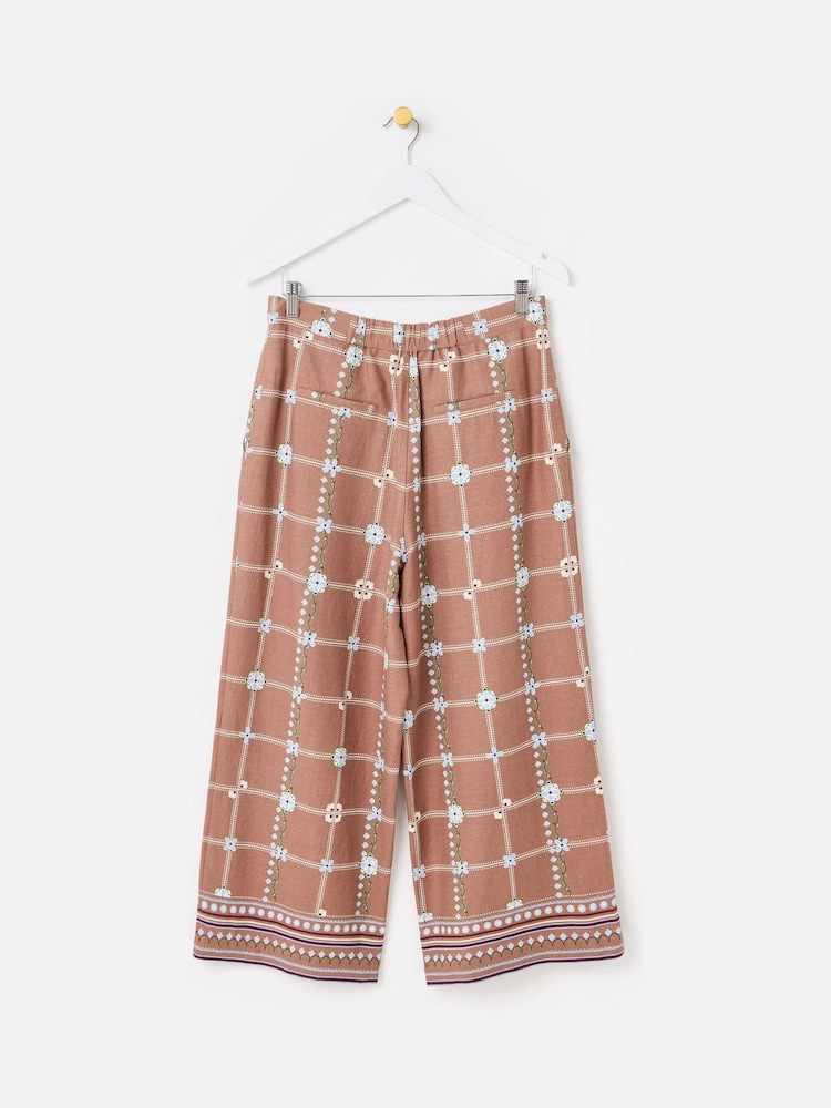 Oliver Bonas Brown Brown Floral Print Cropped Wide Leg Trousers - Image 2 of 5 Oliver Bonas Brown Brown Floral Print Cropped Wide Leg Trousers - Image 2 of 5