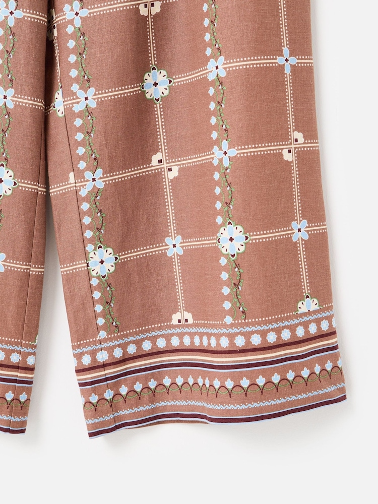 Oliver Bonas Brown Brown Floral Print Cropped Wide Leg Trousers - Image 5 of 5 Oliver Bonas Brown Brown Floral Print Cropped Wide Leg Trousers - Image 5 of 5