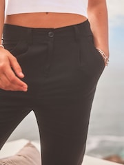 Black Linen Blend Taper Trousers - Image 5 of 7