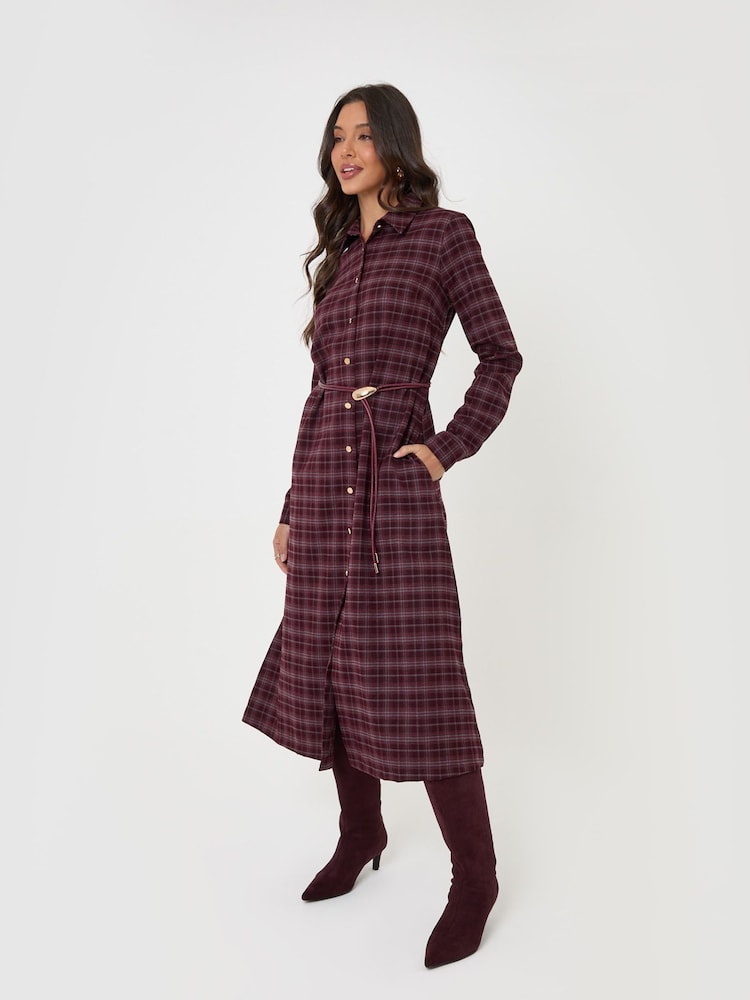 Threadbare Red Belted Midaxi Shirt Dress - Image 2 of 4 Threadbare Red Belted Midaxi Shirt Dress - Image 2 of 4