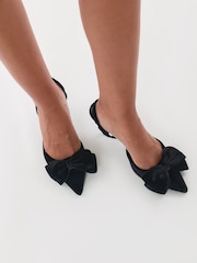 Threadbare Black Velvet Bow Kitten Heels - Image 1 of 6