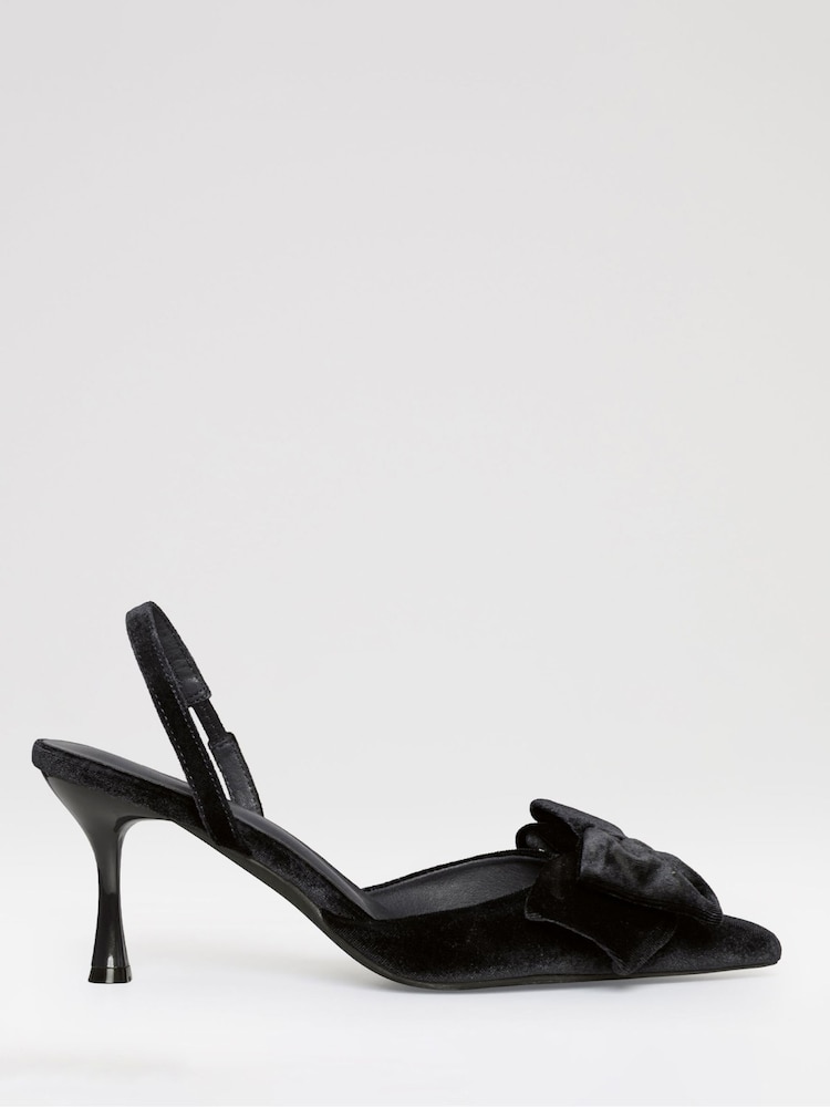 Threadbare Black Velvet Bow Kitten Heels - Image 2 of 6 Threadbare Black Velvet Bow Kitten Heels - Image 2 of 6