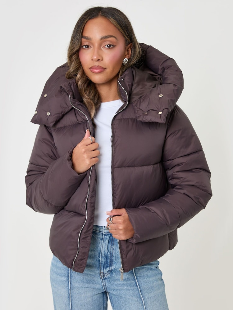 Threadbare Brown Showerproof Funnel Neck Puffer Coat - Image 2 of 5 Threadbare Brown Showerproof Funnel Neck Puffer Coat - Image 2 of 5