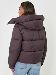 Threadbare Brown Showerproof Funnel Neck Puffer Coat - Image 3 of 5