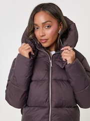 Threadbare Brown Showerproof Funnel Neck Puffer Coat - Image 5 of 5