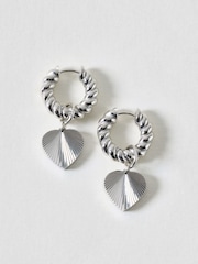 Oliver Bonas Silver Tone Louisa Waterproof Heart Drop Hoop Earrings - Image 1 of 2