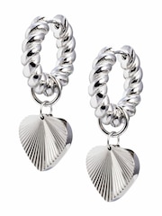 Oliver Bonas Silver Tone Louisa Waterproof Heart Drop Hoop Earrings - Image 2 of 2