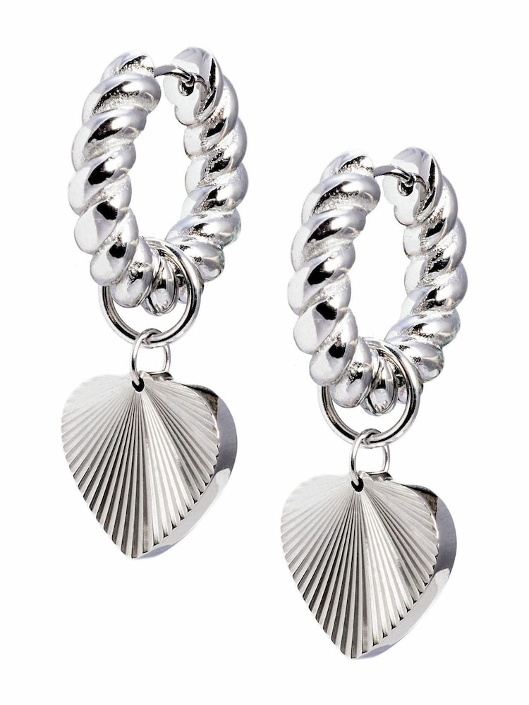 Oliver Bonas Silver Tone Louisa Waterproof Heart Drop Hoop Earrings - Image 2 of 2 Oliver Bonas Silver Tone Louisa Waterproof Heart Drop Hoop Earrings - Image 2 of 2