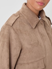 Threadbare Brown Faux Suede Collared Bomber Jacket - Image 4 of 4