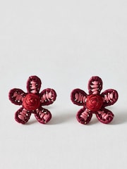 Oliver Bonas Pink Jessie Woven Flower Stud Earrings - Image 1 of 2