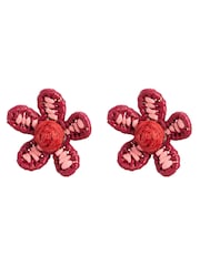 Oliver Bonas Pink Jessie Woven Flower Stud Earrings - Image 2 of 2