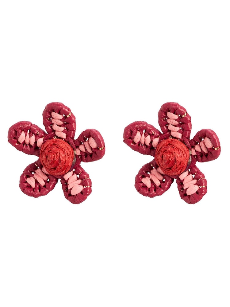 Oliver Bonas Pink Jessie Woven Flower Stud Earrings - Image 2 of 2
