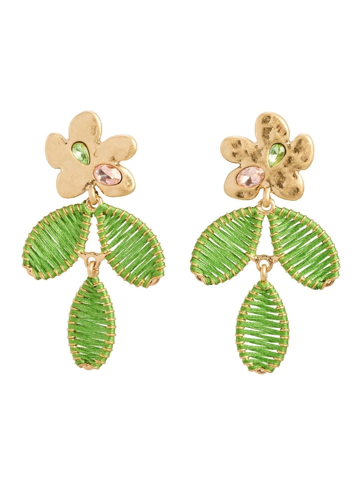 Oliver Bonas Green Erin Green Wrapped Flower Drop Earrings - Image 2 of 2