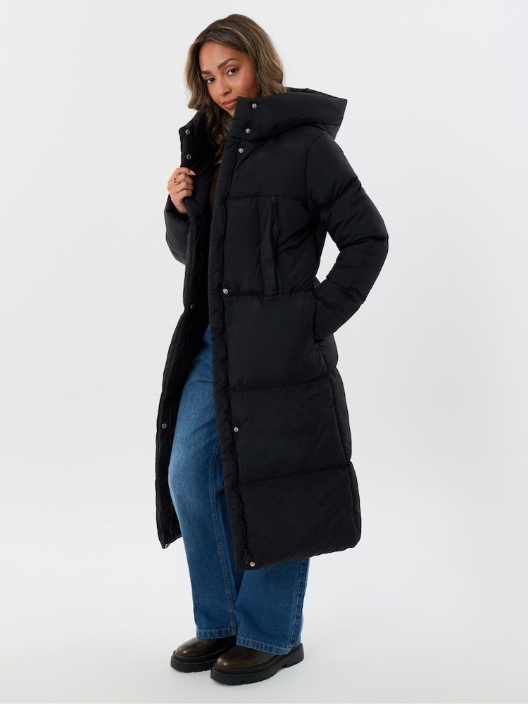 Threadbare Black Showerproof Maxi Puffer Coat - Image 2 of 5 Threadbare Black Showerproof Maxi Puffer Coat - Image 2 of 5