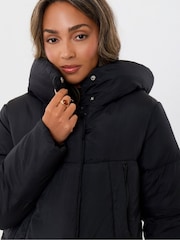 Threadbare Black Showerproof Maxi Puffer Coat - Image 5 of 5