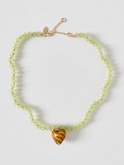 Oliver Bonas Brown Pamela Heart Pendant Beaded Necklace - Image 1 of 3