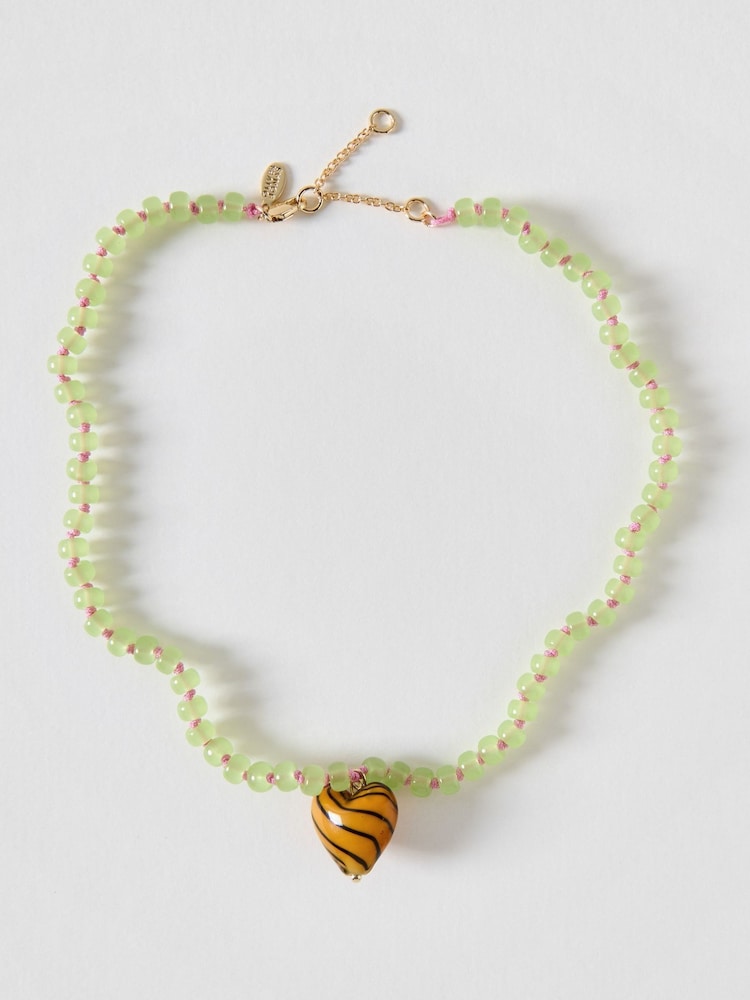 Oliver Bonas Brown Pamela Heart Pendant Beaded Necklace - Image 1 of 3