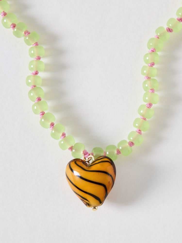 Oliver Bonas Brown Pamela Heart Pendant Beaded Necklace - Image 2 of 3