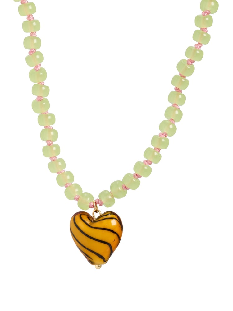Oliver Bonas Brown Pamela Heart Pendant Beaded Necklace - Image 3 of 3