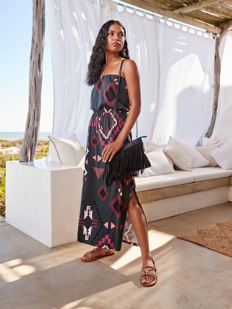 Navy Geo Bandeau Midi Dress - Image 2 of 6