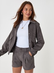 Threadbare Grey Faux Suede Collared Bomber Jacket - Image 3 of 5