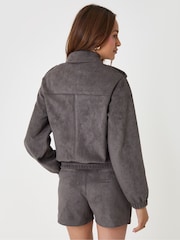 Threadbare Grey Faux Suede Collared Bomber Jacket - Image 4 of 5