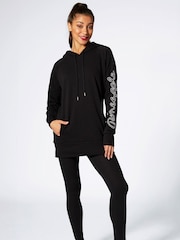 Pineapple Dark Black Pineapple Khaki Silver Longline Hoodie - Image 3 of 7