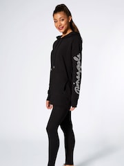 Pineapple Dark Black Pineapple Khaki Silver Longline Hoodie - Image 6 of 7