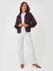 Threadbare Chocolate Brown Faux Suede Collared Bomber Jacket - Image 5 of 6
