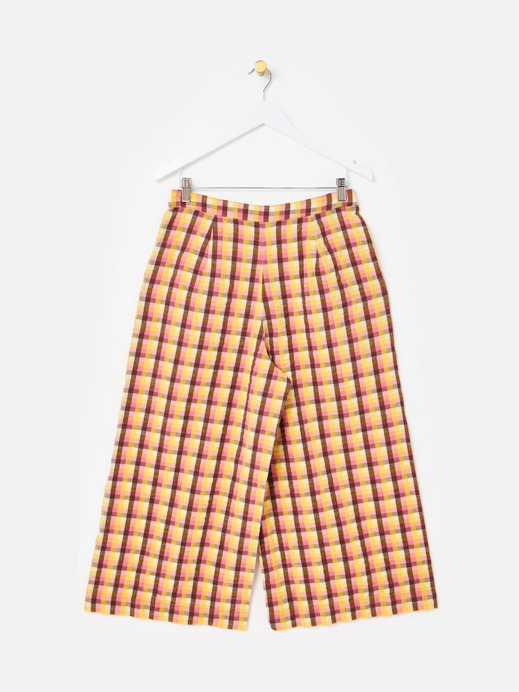 Oliver Bonas Pink Checked Cropped Wide Leg Trousers - Image 2 of 5 Oliver Bonas Pink Checked Cropped Wide Leg Trousers - Image 2 of 5