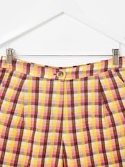 Oliver Bonas Pink Checked Cropped Wide Leg Trousers - Image 3 of 5
