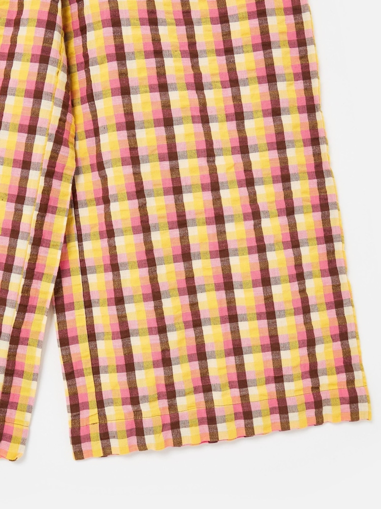 Oliver Bonas Pink Checked Cropped Wide Leg Trousers - Image 5 of 5 Oliver Bonas Pink Checked Cropped Wide Leg Trousers - Image 5 of 5