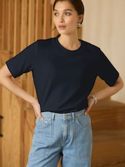Navy Blue Heavyweight Short Sleeve Crew Neck T-Shirt - Image 1 of 4