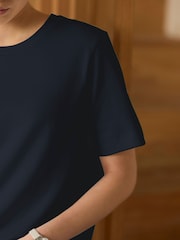Navy Blue Heavyweight Short Sleeve Crew Neck T-Shirt - Image 3 of 4