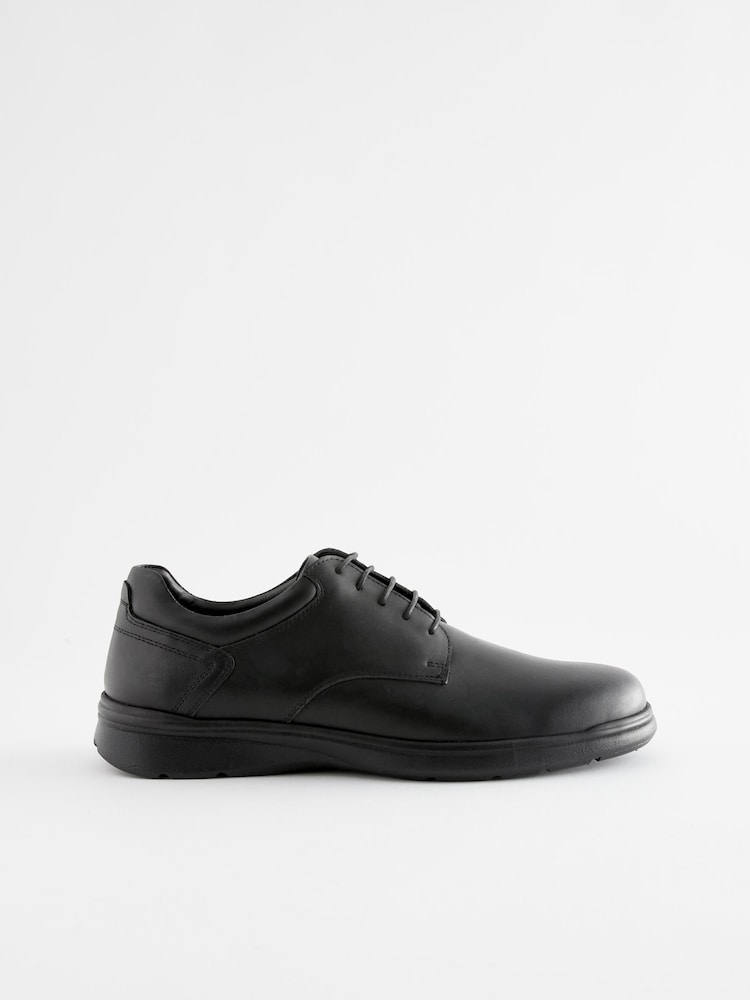 Black Wide Fit Leather Derby Shoes - Image 2 of 6