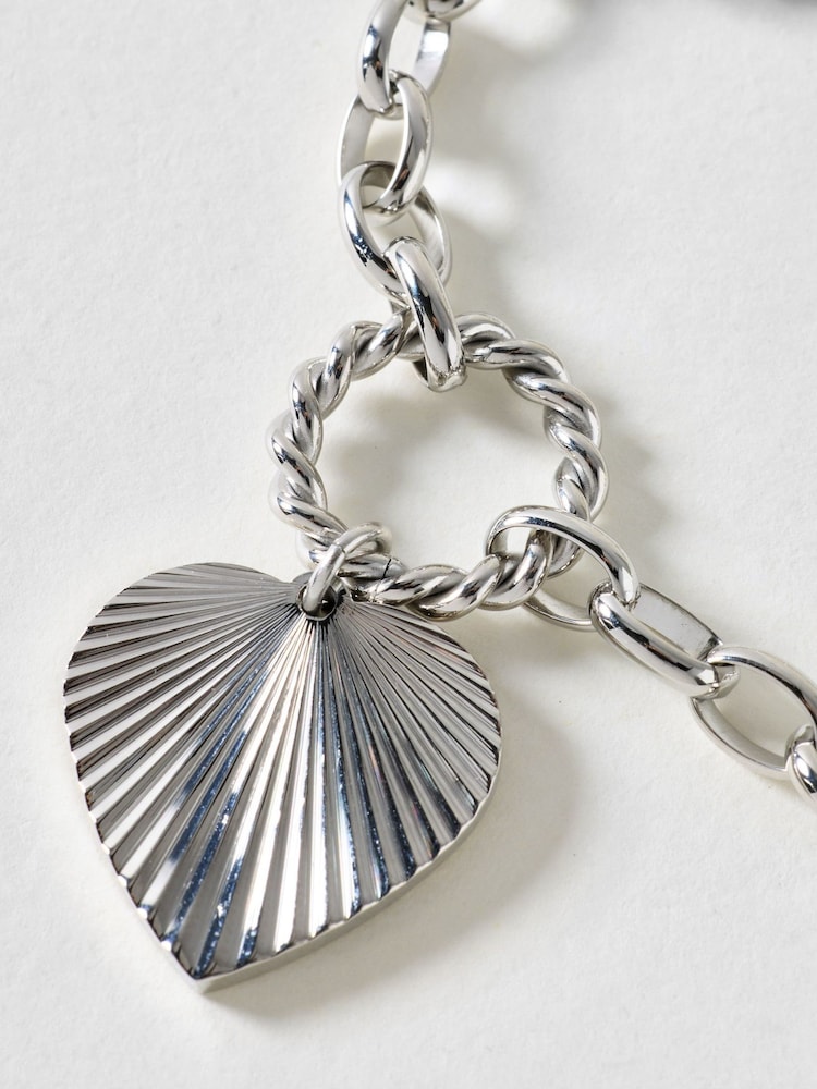 Oliver Bonas Silver Tone Louisa Heart Waterproof Chain Bracelet - Image 2 of 3
