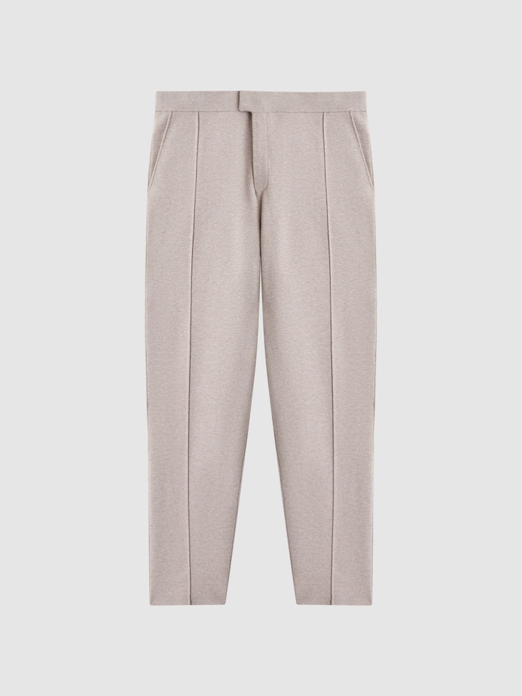 Reiss Oatmeal Melange Jett Knitted Front Seam Trousers - Image 4 of 4