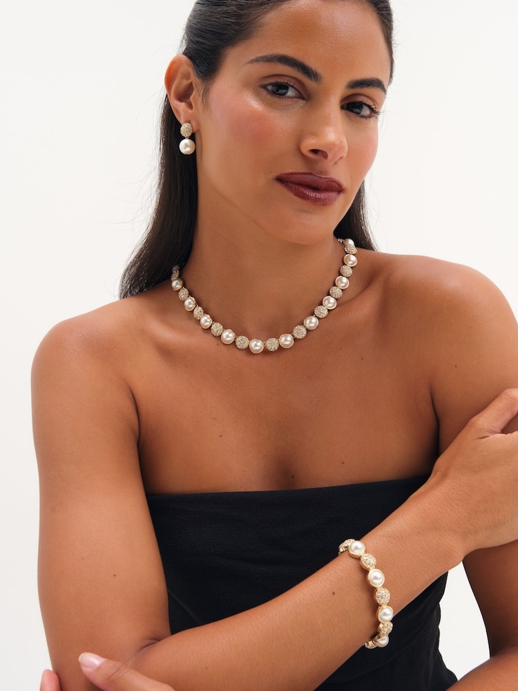 Jon Richard Gold Plated Pearl And Pave Necklace - Slika 2 od 2