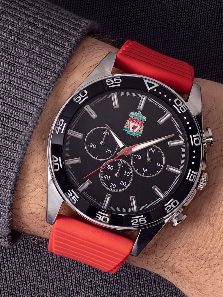Peers Hardy Red Adults LFC Silver Chrono Watch with Strap - Image 1 of 4 Peers Hardy Red Adults LFC Silver Chrono Watch with Strap - Image 1 of 4