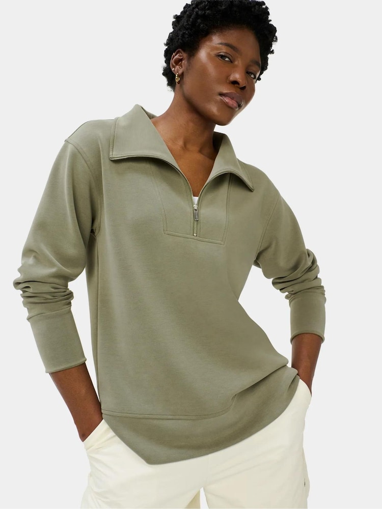 Sweaty Betty Green Sand Wash Half Zip Longline Sweatshirt - Image 1 of 6