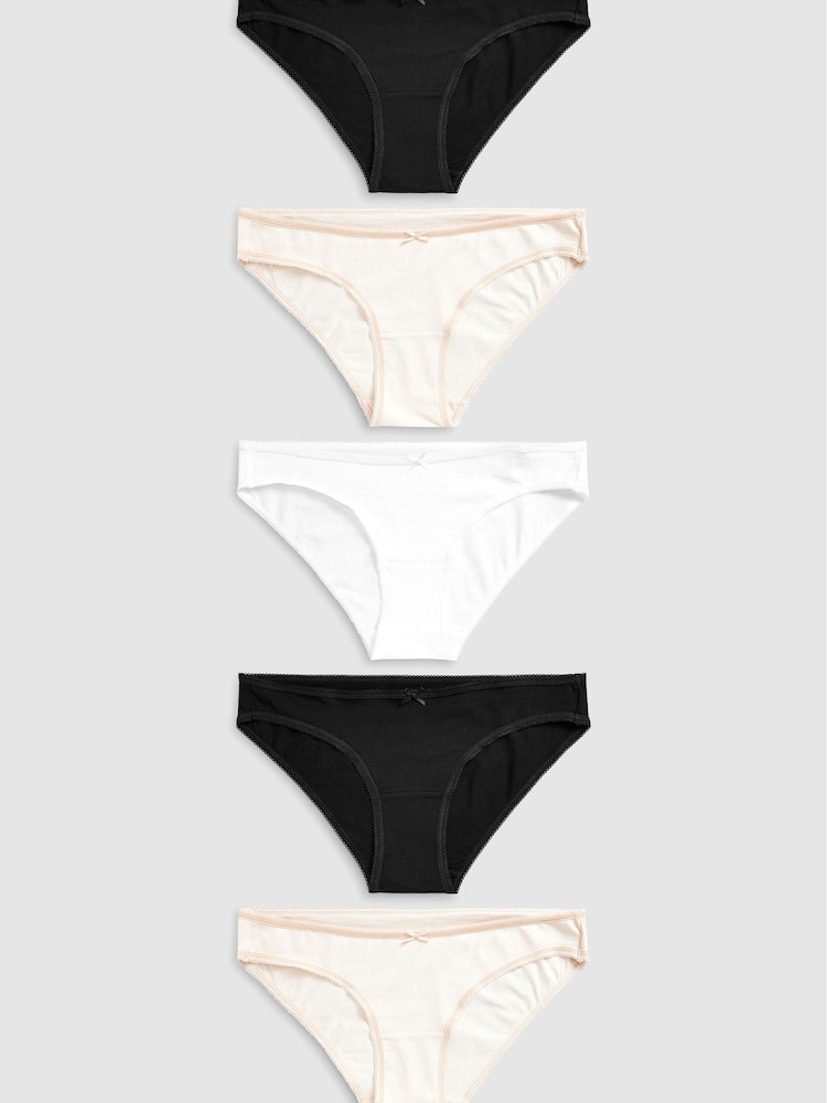 Black/White/Nude Bikini Cotton Knickers 5 Pack - Image 1 of 9