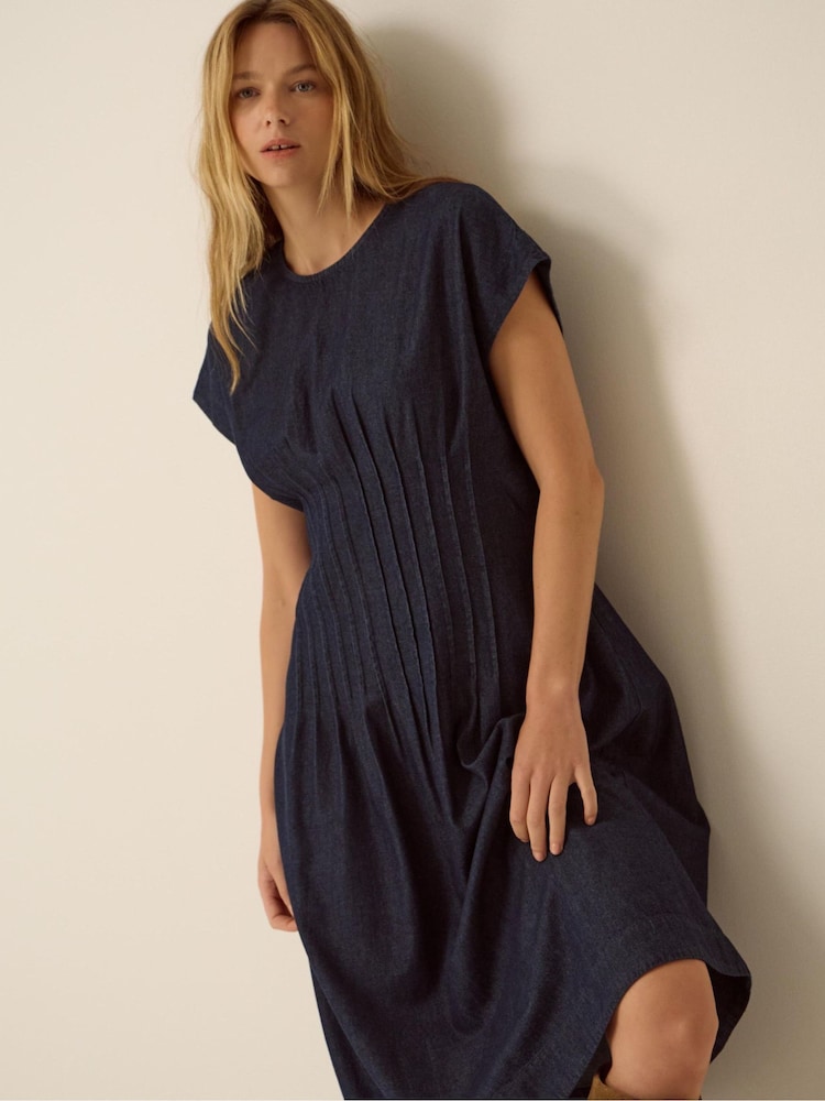 Monsoon Blue Jasmin Pleated Denim Midi Dress - Image 2 of 6