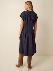 Monsoon Blue Jasmin Pleated Denim Midi Dress - Image 3 of 6