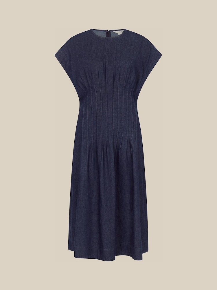 Monsoon Blue Jasmin Pleated Denim Midi Dress - Image 6 of 6