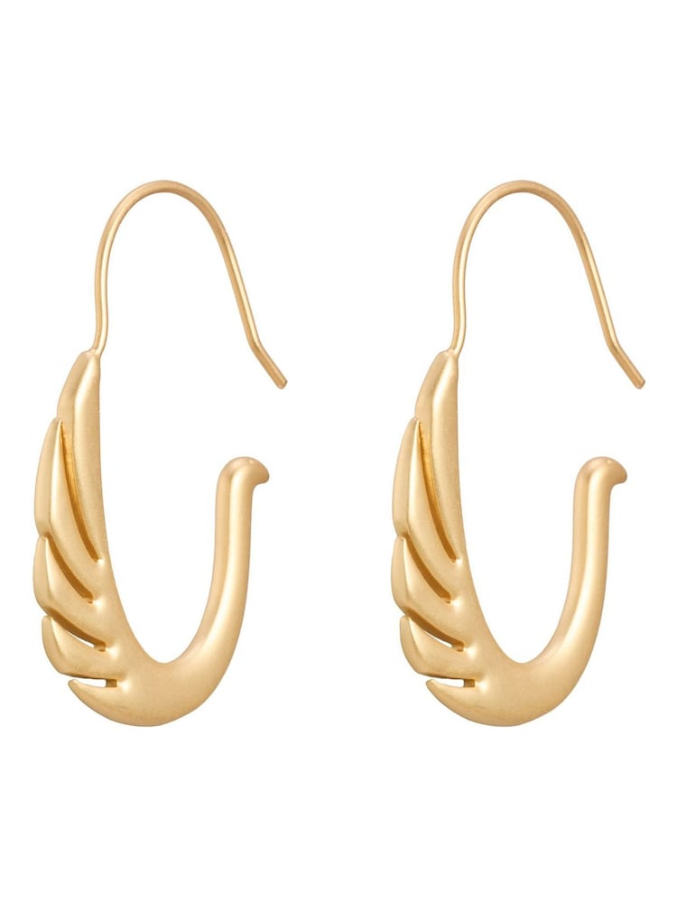 Oliver Bonas Gold Tone Miri Brushed Metal Swan Wire Hoop Earrings - Image 2 of 2 Oliver Bonas Gold Tone Miri Brushed Metal Swan Wire Hoop Earrings - Image 2 of 2
