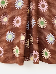 Oliver Bonas Brown Brown Sun Print Linen Blend V-Neck Mini Dress - Image 5 of 5