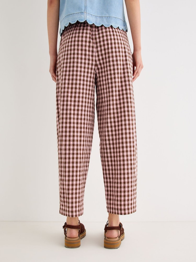 Oliver Bonas Pink Pink & Brown Gingham Cotton Cropped Tapered Trousers - Image 2 of 7 Oliver Bonas Pink Pink & Brown Gingham Cotton Cropped Tapered Trousers - Image 2 of 7