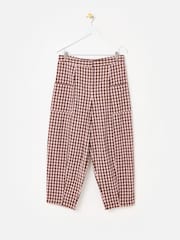 Oliver Bonas Pink Pink & Brown Gingham Cotton Cropped Tapered Trousers - Image 3 of 7